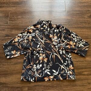 Columbia Lodge Funnel Neck Sweatshirt Floral Black Orange Size Women's Medium